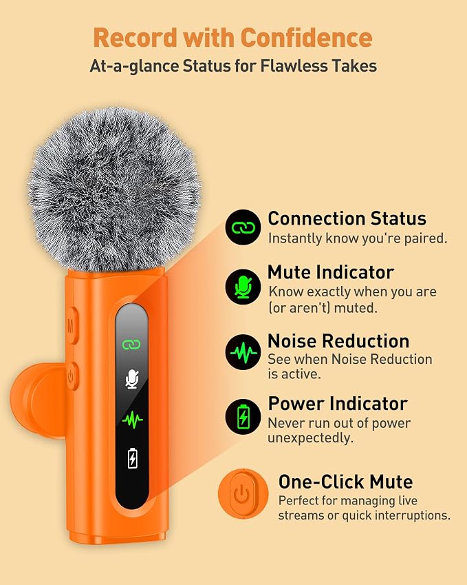USB C Lavalier Microphone Wireless Mini Mic for Type-C Android Phone/Tablet/PC Video Recording Clip-on Mics with Rotatable Clip&Denoise Recording, Ideal for Vlog Youtube Content Creator, Orange - Image 4