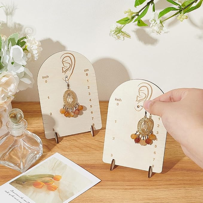 FINGERINSPIRE 2 Pcs Earring Measurement Display Stand 3.5x2x5 Floral White | Wood Ear Stud Stand Earring Organizer Frame with Measurement Arch-Shaped Earring Holder for Photos Measuring Selling Earring - Image 3