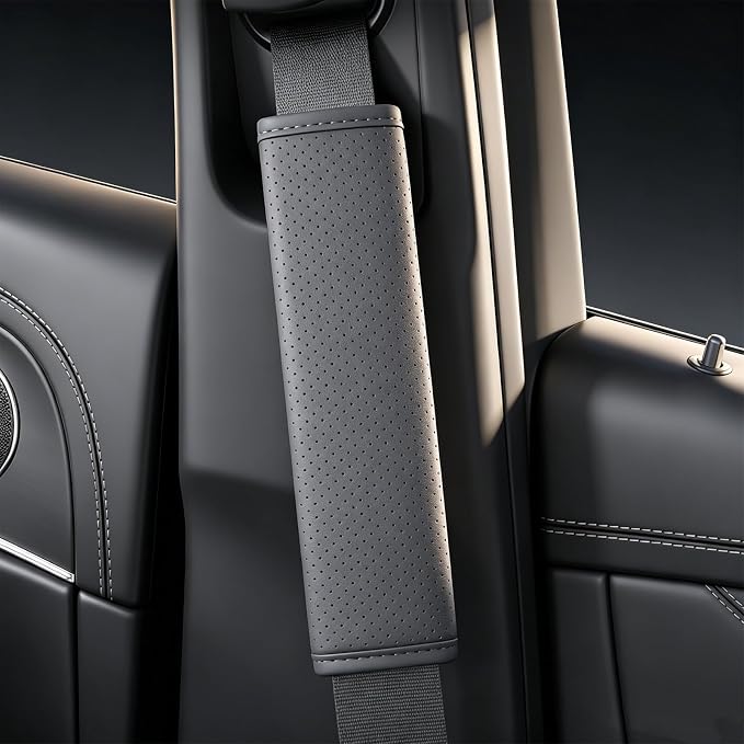 Gray Breathable PU Leather Seat Belt Covers - 2Pcs, Perforated Seat Belt Pads, Universal Fit for Car Truck SUV - Image 4