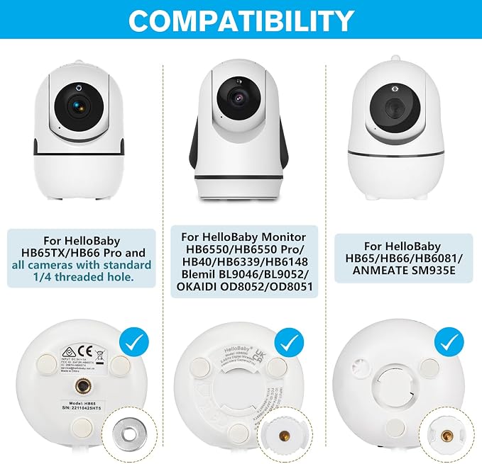 wochel Tripod Baby Monitor Mount for HelloBaby HB65/HB40/ HB6550/ HB6148/ HB6560/HB66/HB6339/HB6550 Pro, ANMEATE SM935E, Flexible Baby Camera Mount Attach Your Camera Wherever You Want (Black) - Image 2