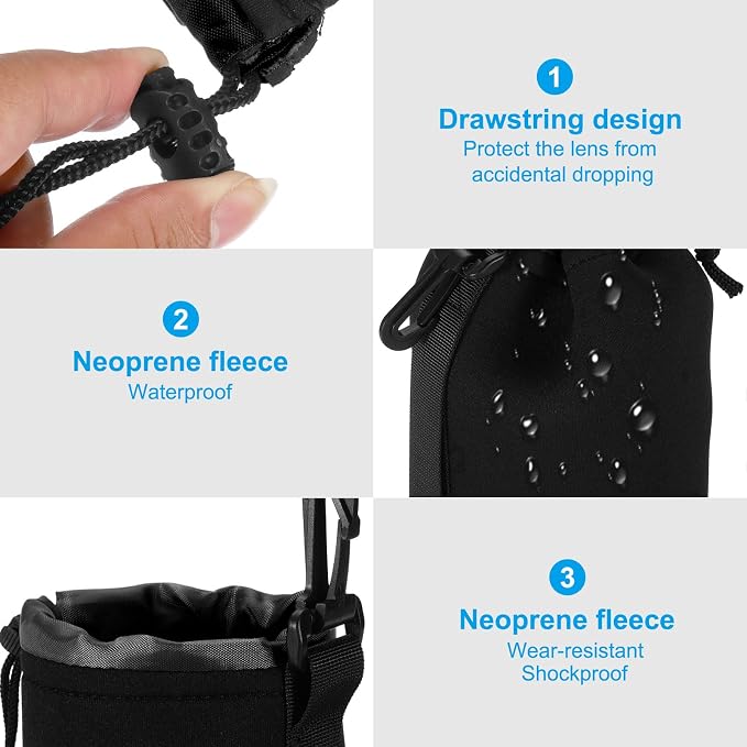 PATIKIL Camera Lens Bag, 2x 3.5" IDx9.8 H Neoprene Lens Pouch with Thick Protective Lenses for DSLR, Black - Image 4