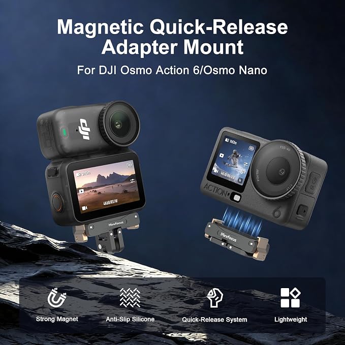 Magnetic Quick Release Adapter Mount for DJI Osmo Action 6/Nano, Aluminum Alloy Dual-Direction Base Expansion Stand w 1/4" Hole Foldable Dual-Claws Connector for Tripod Selfie Stick Action Camera - Image 2