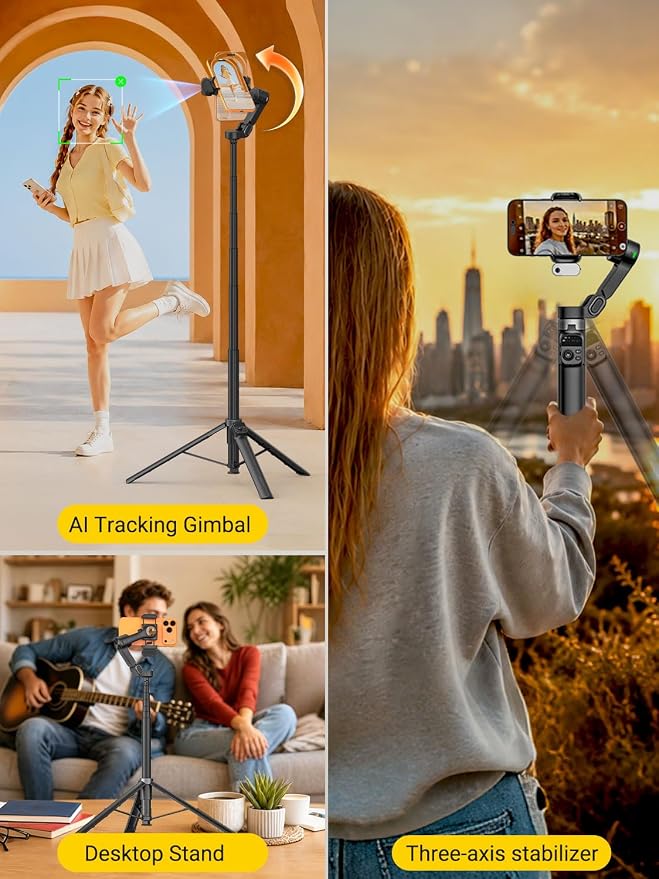 AOCHUAN Smart V3 70.9” Gimbal Stabilizer for iPhone w/AI Tracking Module | Remote Control & One-Touch Open Tripod for Phone Gimbal, 360° Pan Rotation Gimbal w/51" Extension Rod for Shooting,Fill Light - Image 5