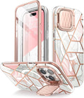 i-Blason Cosmo for iPhone 15 Pro Case with Camera Cover Stand [Compatible with MagSafe][Built-in Screen Protector] 360 Full-Body Protective Magnetic Phone Case for iPhone 15 Pro (2023), Marble | Built-in Screen Protector, Camera Cover Stand, Slim, Stylish by i-Blason