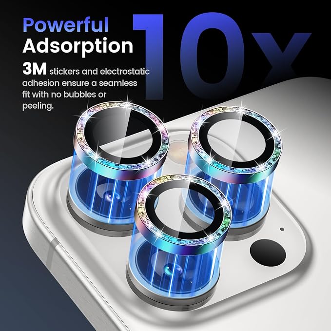 Tensea Camera Lens Protector for iPhone 16 Pro Max/16 Pro/15 Pro Max/15 Pro | Metal Aluminum Alloy Tempered Glass Cover Bling Camera Screen Protector Accessories, Case Friendly - Image 4