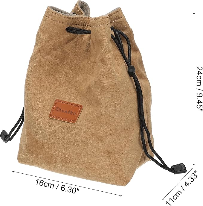 PATIKIL Camera Lens Pouch, L Size Drawstring Lens Case Flannel Camera Lens Handbag Camera Bag with Adjustable Shoulder Strap for DSLR Camera Lens, Yellow - Image 2