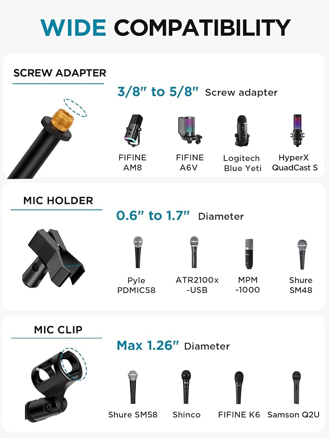 InnoGear Mic Stand Tripod Boom Arm Floor Microphone Stand Height Adjustable | Fast Assembly, Carrying Bag Included, Max Height 89.8", Work with Blue Yeti Shure Fifine, Heavy Duty, for Singing Podcast - Image 5