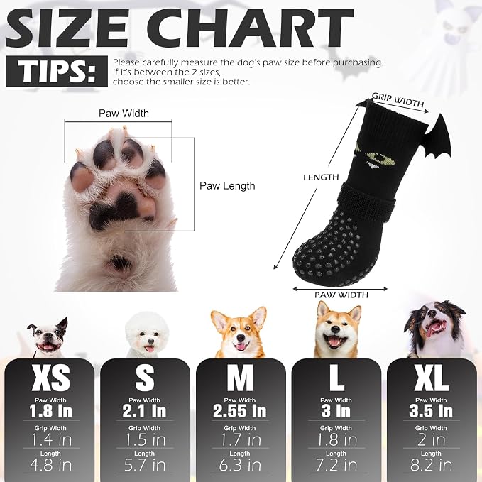 EXPAWLORER Halloween Anti Slip Dog Socks to Prevent Licking Paws, Boots & Paw Protectors with Grippers,Doggie Booties for Hardwood Floors for Small Medium Large Senior Dogs Costume Black Devil Wings L - Image 3