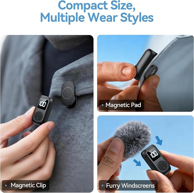 occiam Mini Lavalier Microphone for iPhone & Android Wireless Microphone | Noise Reduction Magnetic Mini Lapel Mic with 54H Charging Case for YouTube Podcast Tiktok Vlogging Video Recording Black - Image 7