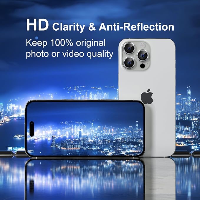 Misea Compatible for iPhone 16 Pro/iPhone 16 Pro Max Camera Lens Protector | 9H Tempered Glass Ultra HD Bling Camera Screen Protector Cover Metal Individual Ring Decoration Accessories, Silver - Image 4