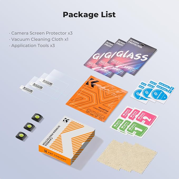 K&F CONCEPT 3pcs Screen Protector Compatible with Canon R50 R8 Camera | Ultra Clear Tempered Glass Screen Protector Anti Scratch Bubble Free Ultra Resistant PF05 - Image 6