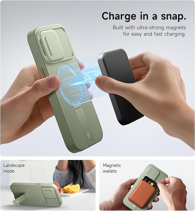SURITCH for iPhone 13 Pro Case with Magnetic Camera Slide Cover and Adjustable Kickstand, Compatible with MagSafe, Shockproof Bumper Case Slim Protective Cover for iPhone 13 Pro 6.1 Inch, Green - Image 3