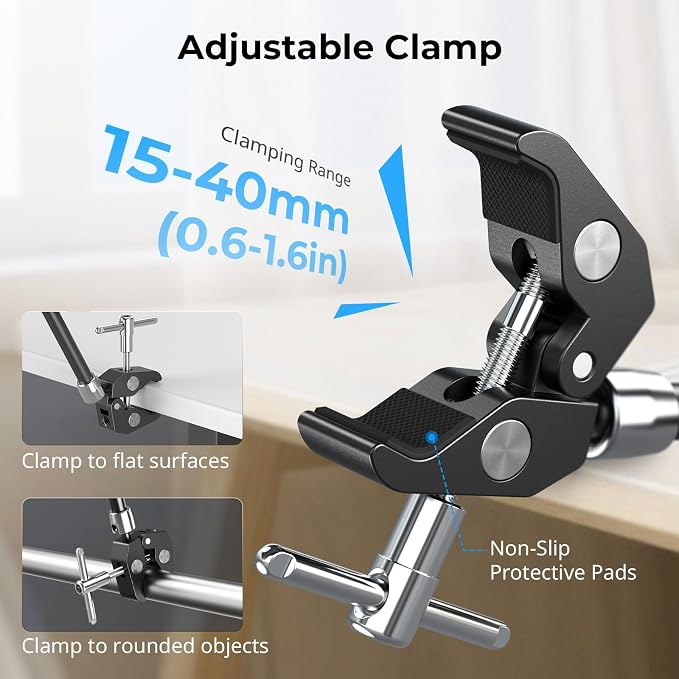 SMALLRIG 11" Magic Arm Clamp with 1/4"-20 Screw & Retractable Pins | for Action Cameras, Monitors, Lights, and Microphones - Image 6