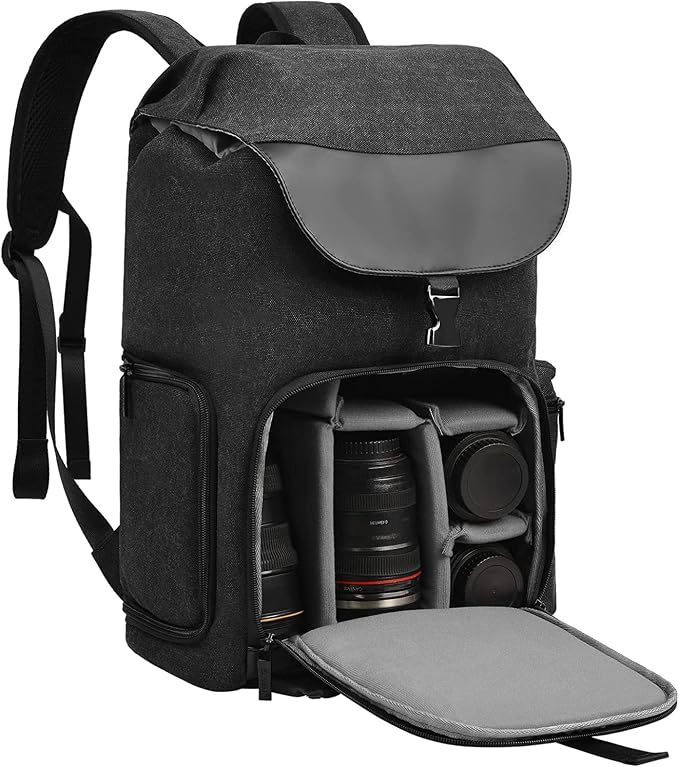 CADeN Camera Backpack Canvas Photography Bag for DSLR/SLR Mirrorless Camera | Large Capacity 15.6 In Laptop Compartment Tripod Strap Zipper Side Quick Access Water Resistant by CADeN