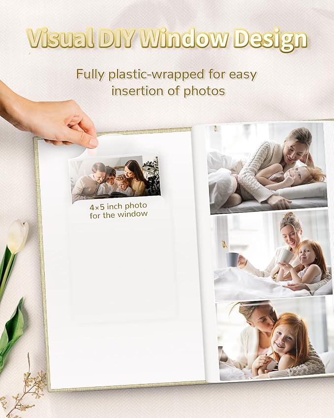 Artfeel Photo Album 4x6 with 300 Pockets,Slip-in Picture Albums,Linen Cover Memory Book with Front Window,White Page Vertical Photo Book for Wedding,Family,Anniversare,Baby,Vacation - Image 2