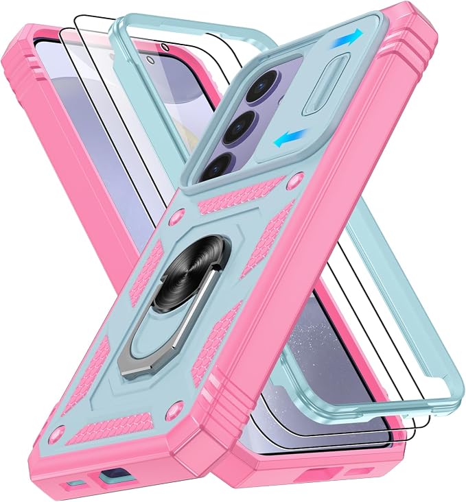Gritup for Phone Case Samsung S24 Plus: S24+ Plus Case with 2*Screen Protector | Magnetic Stand & Slide Camera Cover | Shock Proof Military-Grade Funda para S24 Plus Cover -Green+Pink by Gritup