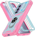 Gritup for Phone Case Samsung S24 Plus: S24+ Plus Case with 2*Screen Protector | Magnetic Stand & Slide Camera Cover | Shock Proof Military-Grade Funda para S24 Plus Cover -Green+Pink by Gritup