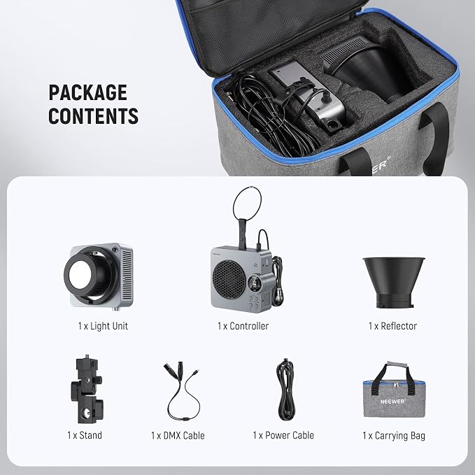 NEEWER HS200C Portable RGB LED Video Light, APP/2.4G/Panel/DMX Control, 280W 150000Lx 2500-7500K CRI95+ COB Continuous Output Lighting Bowens Spotlight for Video Recording Streaming Studio Photography - Image 9