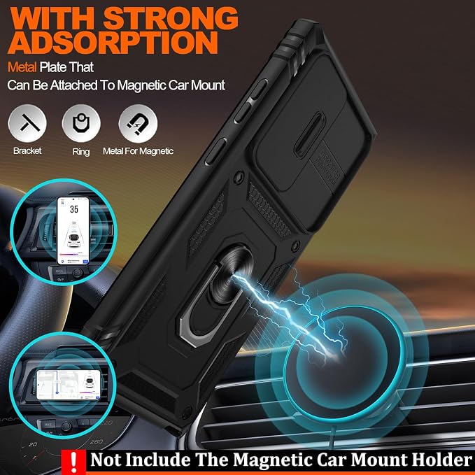 Gritup for Samsung Galaxy S23 Ultra Case with 2PCS Screen Protector, Build in 360° Rotating Ring Kickstand, Military Grade Protective Case for S23 Ultra Phone, Black - Image 6