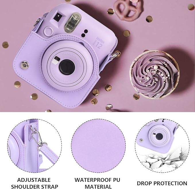 CAIYOULE Camera Case for Fujifilm Instax Mini 12 Instant Film Camera | Protective Camera Case, Camera Crossbody Bag for Fuji Mini 12 with Photo Album, Adjustable Shoulder Strap, Lilac Purple - Image 4