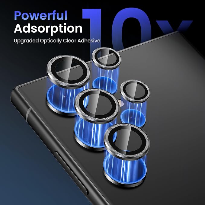 Tensea Compatible with Samsung Galaxy S24 Ultra Camera Lens Protector | 9H Tempered Glass Camera Cover Screen Protector Metal Individual Ring [Installation Tray][Case Friendly] - Image 6