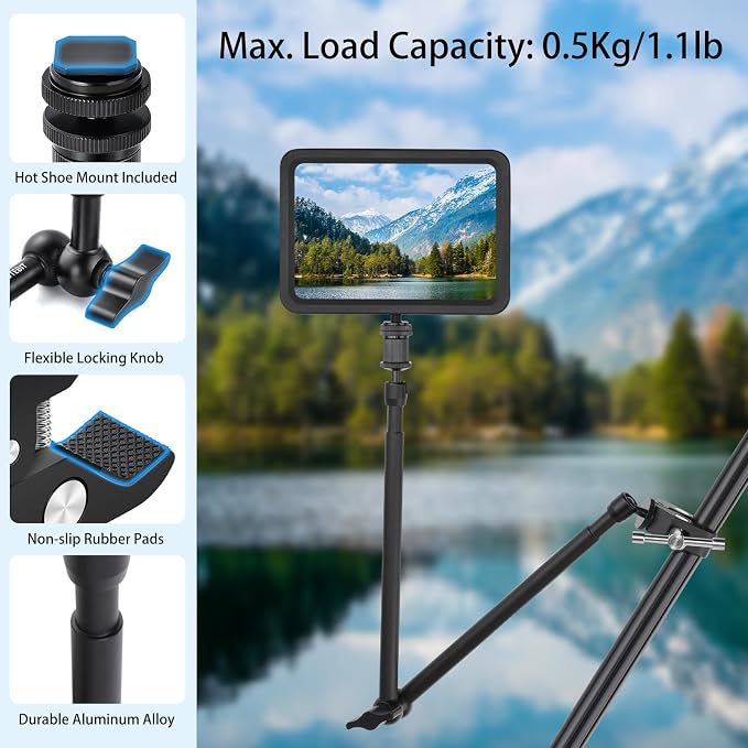 UTEBIT 22 Inch Magic Arm Camera Mount with Super Clamp 1/4" 3/8" Screw Hole | Adjustable Articulating Friction Camera Boom with 360° Ball Heads Arm for Monitor, LED Light, Webcam, Action Camera - Image 2