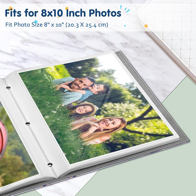 Fintie Photo Album for 8x10 Photos, 52 Pockets Vegan Leather Memory Book | Premium Cover Picture Book, For Family/Wedding/Couples Keepsakes, Anniversary Photos & Artwork Collection, Lilac Marble - Image 3