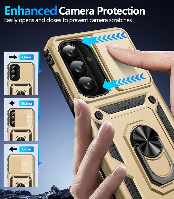 Taisairu for Samsung Galaxy A37 Case/A36 Case with Screen Protector & Slide Camera Lens Cover, Built-in Ring Stand Shockproof Protective Case for Samsung A37 5G Case/Samsung A36 5G Case (Gold) - Image 6