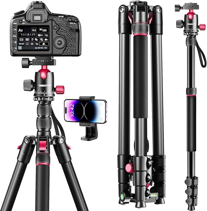 CAMBOFOTO 80"/205cm Camera Tripod, Aluminum Ball Head Tripod for Camera | Travel Tripod with 1/4" QR plate, Detachable Monopod, 33Lbs Load, for DSLR/Camcorder/Binoculars/Telescope/Spotting Scope by CAMBOFOTO