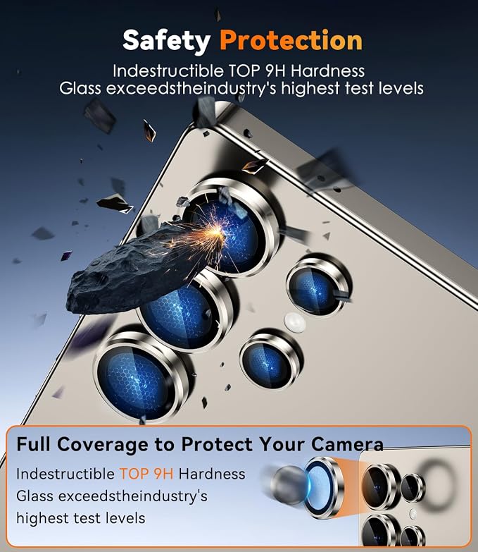 CloudValley for Samsung Galaxy S25 Ultra Camera Lens Protector | 9H Tempered Glass + Aluminum Alloy Individual Lens Protective Ring, [1 Second Installaion] Ultra-HD Glass Cover,Titanium Gray - Image 2