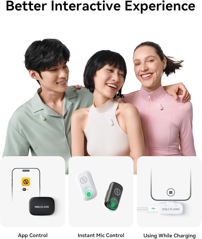 Hollyland Lark A1 Wireless Mini Microphone for iPhone & Android, 48kHz/24-bit, 3-Level Intelligent Noise Cancel, Microphone for YouTube, Podcast, Vlogging (Green, 2TX + 2RX + Charging Case) - Image 8