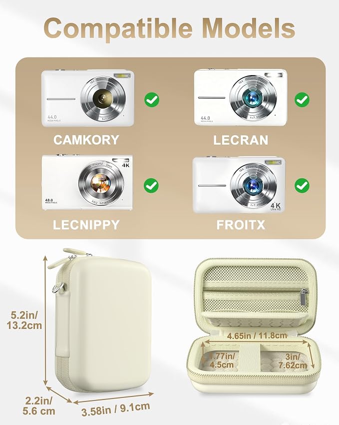 ProCase Digital Camera Case for KODAK Pixpro, Compact Travel Bag -Cream | Vlogging Camera for CAMKORY/Lecran/Lecnippy/Froitx/aycy/FJFJOPK/KODAK PIXPRO FZ55/FZ45 4K, Mesh Pocket for Batteries, SD Card - Image 2