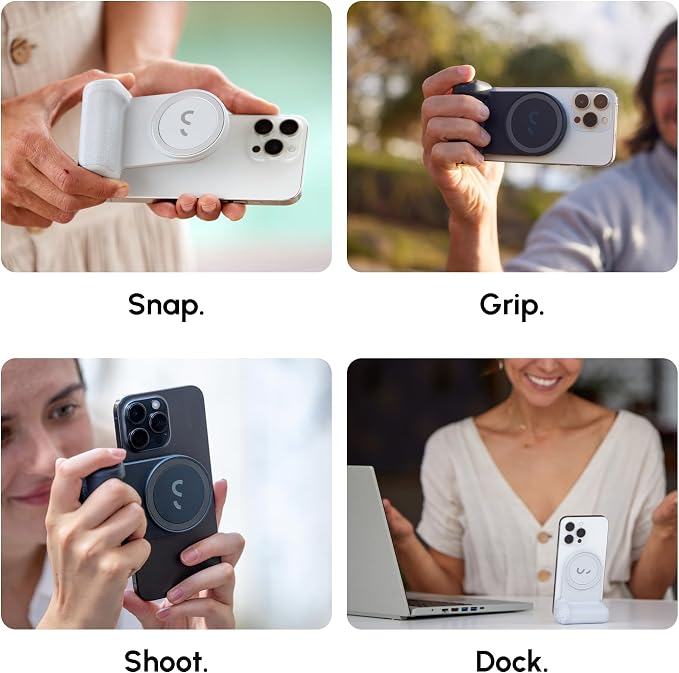 ShiftCam SnapGrip Essential – Magnetic Phone Camera Grip with Wireless Shutter Button & Tabletop Dock – Compatible with iPhone & Android (Stone) - Image 2