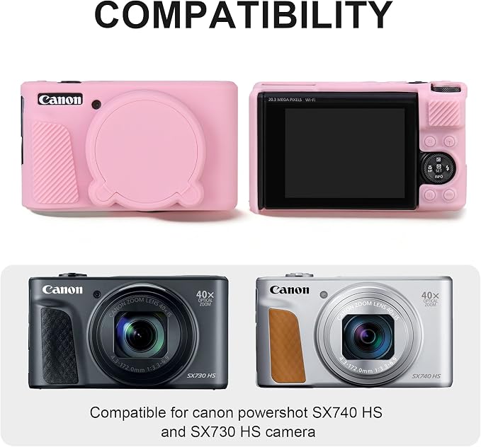 BOVKE Hard Case + Silicone Cover for Canon PowerShot SX740 HS Camera, Pink | SX740 SX730 Digital Camera Shockproof EVA Storage Bag & Soft Silicone Protective Case with Removable Lens Cover, Wrist Strap - Image 3