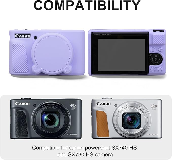 BOVKE Hard Case+Silicone Cover for Canon PowerShot SX740 HS Camera, Purple | SX740 SX730 Digital Camera Shockproof EVA Storage Bag & Soft Silicone Protective Case with Removable Lens Cover, Wrist Strap - Image 3