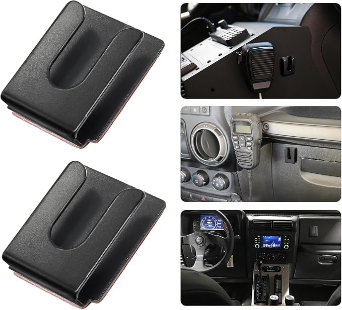 2PCS Black Radio Microphone Hanger, 36 x 30 x 10mm, Style1 | Adhesive Back, CB Microphone Holder, Metal Car Mic Hanger, For Cars Homes Offices - Image 5
