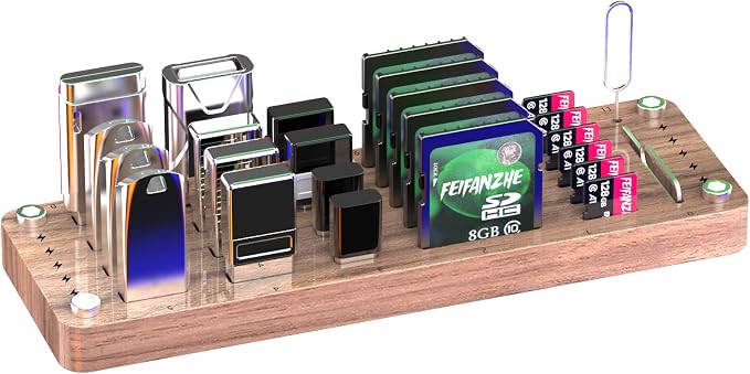25 Slot Wooden Memory Card Case Box and USB Drive Stand - SD Card Holder, Micro SD Case, Mobile Card Taking Needle - FSNH01M - Image 7