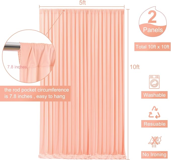 10x10 Peach Backdrop Curtain for Parties Baby Shower Wrinkle Free Peach Photo Curtains Backdrop Drapes Fabric Decoration for Wedding Birthday Party 5ft x 10ft,2 Panels - Image 6