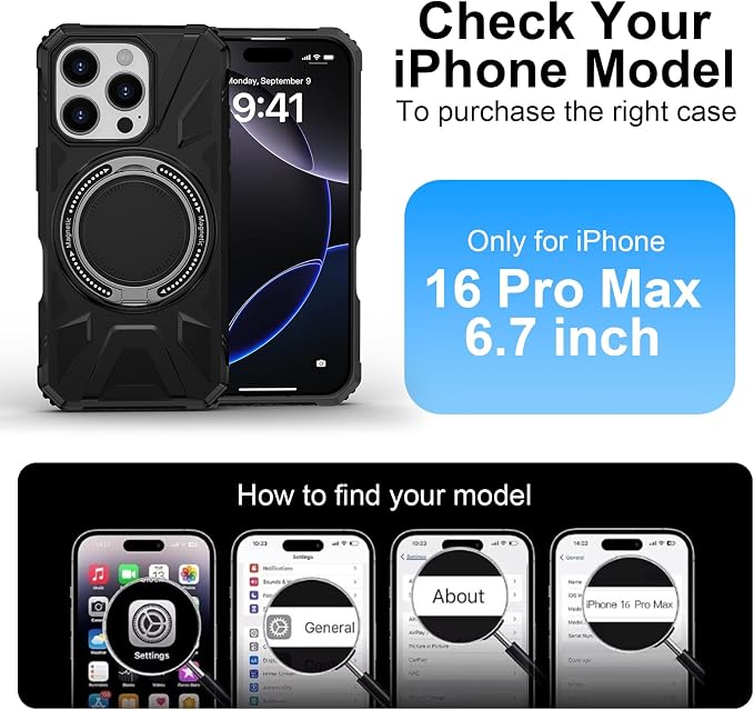 iPhone 16 Pro Max Case, Magnetic Case with 360° Ring Holder,iPhone 16 Pro Max Rotatable MagSafe Ring for iPhone 16 Pro Max Cover Grip Stand Kickstand Military-Grade Case for iPhone 16 Pro Max,6.9 inch - Image 7
