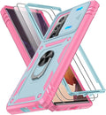 for Samsung Galaxy Note 20 Ultra Case with 2PCS Screen Protector, Build in 360° Rotating Ring Kickstand, Military Grade Protective Case for Samsung Note 20 Ultra Phone Green+Pink by Gritup