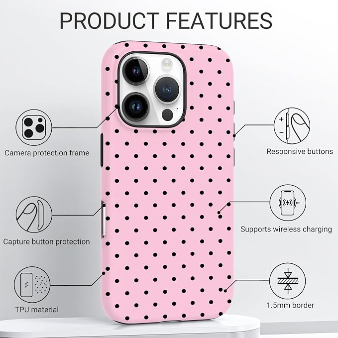 TPU Phone Case for iPhone 16 Pro, MagSafe Wireless Charging Compatible, Shockproof Slim Fit Protective Cover with Anti-Yellowing & Raised Camera Protection (Polka dot 4, iPhone 16 Pro) - Image 4