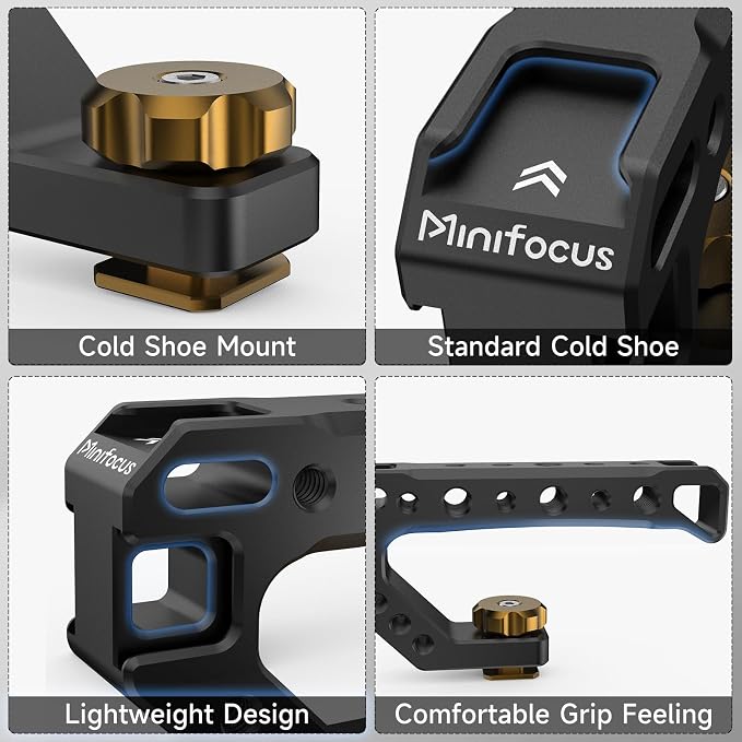 Top Handle with Cold Shoe Mount, Lightweight Handle Grip for Camera Cage, Universal Camera Top Handgrip with 4 Cold Shoe and 1/4" & 3/8" Holes for Camera Cage, Microphone, LED Light, Monitor - Image 3