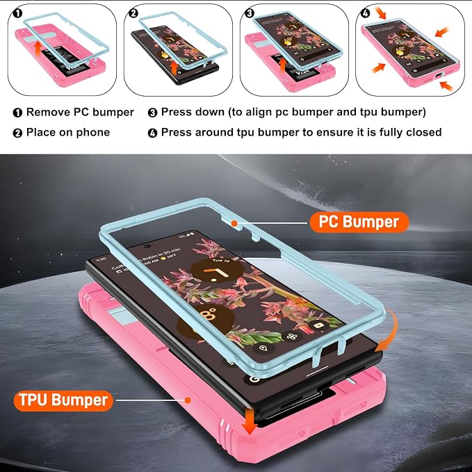 Gritup for Phone Case Google Pixel 6: Pixel 6 Case with 2*Screen Protector | Magnetic Stand & Slide Camera Cover | Shock Proof Military-Grade Funda para Google 6 Cover, Green+Pink - Image 4