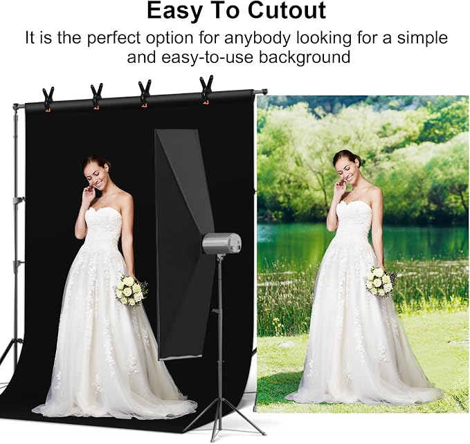 6.5x10ft Black White Backdrop Screen, High Density Polyester Fabric | Pure Black White Photo Backdrop Curtain Screen with 4 Spring Clamps for Photography Photoshoot Portrait Party Video Studio - Image 6