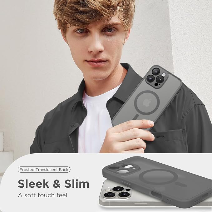 CAPRARO for iPhone 16 Pro Max Case, Compatible with MagSafe | Upgraded [Full Camera Protection] Protective Translucent Matte Women Girl Magnetic Phone Case Cover, Deep Grey - Image 7
