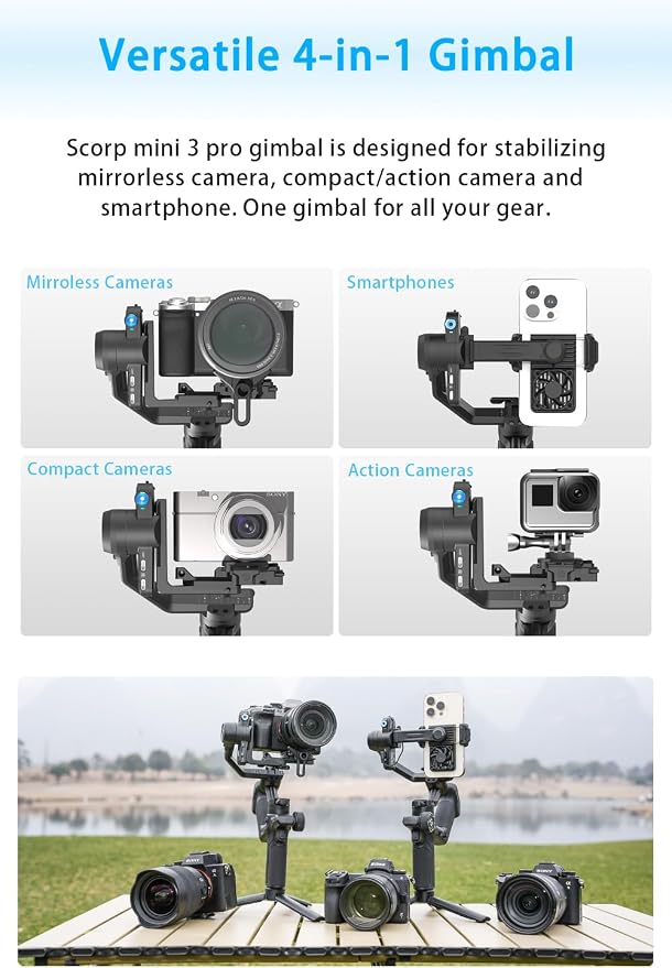 FeiyuTech SCORP Mini 3 Pro [Kit] AI Tracking Camera Stabilizer with Bag+Fill Light+Extension Pole, Detachable Remote Handle, 4.4lbs Payload All in One Gimbal Stabilizer for Camera & Smartphone - Image 4