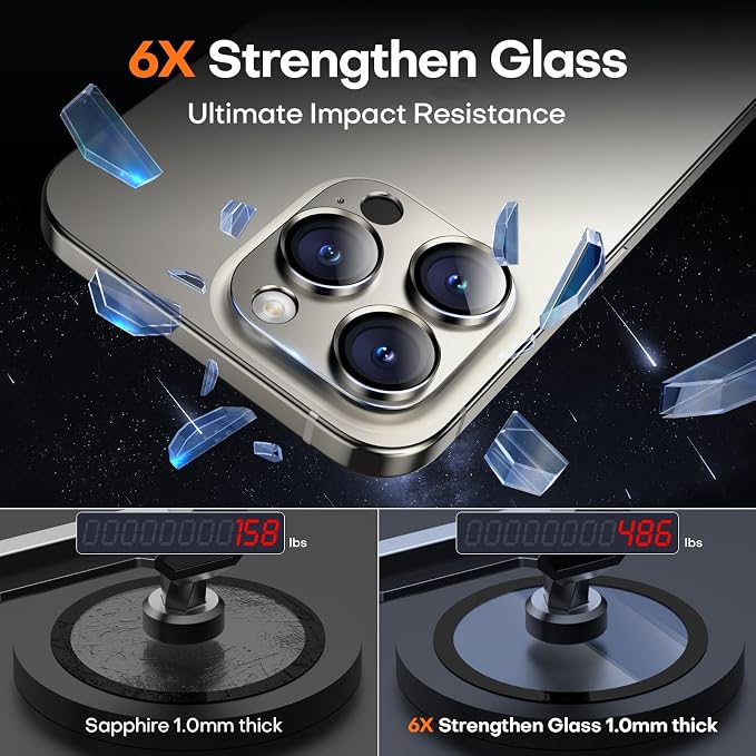 Camera Lens Protector for iPhone 16/15/14 Pro Max & 16/15/14 Pro | Natural Titanium, Aluminum Alloy, 9H+ Glass Camera Cover, Nano Reinforced Adhesive, Anti-Drop, Anti-Scratch, Case Friendly - Image 6