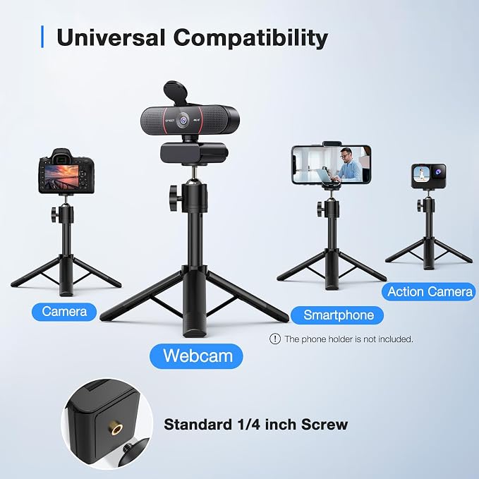EMEET C960 4K Webcam with Tripod, 3 Adjustable Height, 360° Swivel Head | DesktopTripod w/Privacy Cover, PDAF Auto Focus, Dual Omni Mics, Auto Light Correction, Perfect for Online Meetings - Image 3