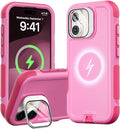 Follaroma Magnetic for iPhone 17 Case with Camera Cover Stand, Pink, 6.3" | Built-in Glass Camera Cover Stand,Compatible with MagSafe,Heavy Duty Shockproof Protective,Military-Grade Anti-DropDual Case by Follaroma