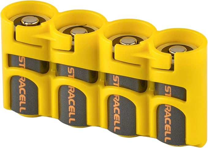 Storacell Slimline CR123 Battery Storage Caddy, Yellow, Holds 4 Batteries (Not Included) by Storacell